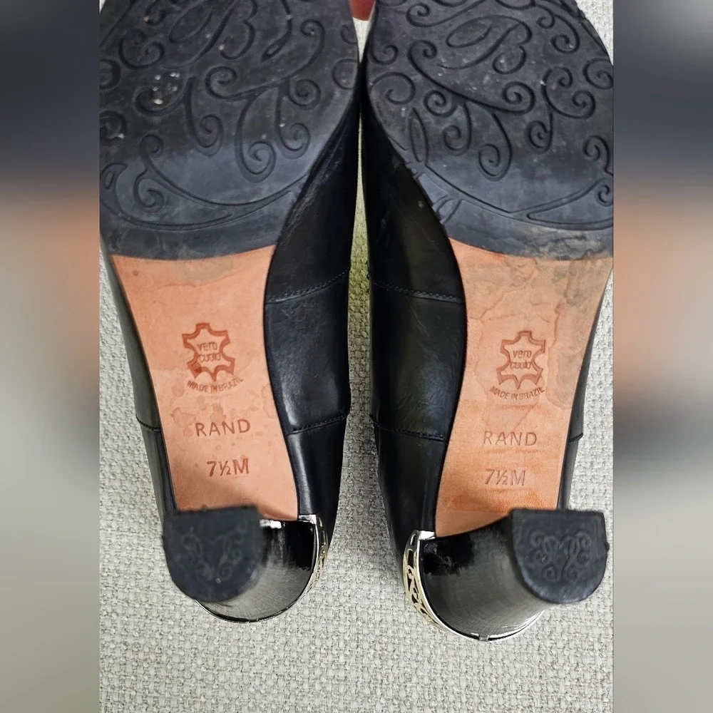 Brighton Black Leather Heeled Shoes with Lace Detail Silver Embellished 7.5 Med - Picture 7 of 11